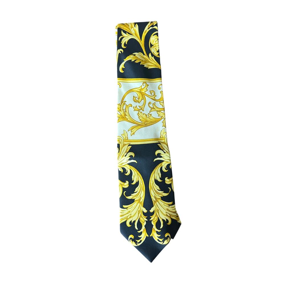 🖤💛 Vintage Couture Silk Baroque Tie – 1992/93 Era – Black Gold Print